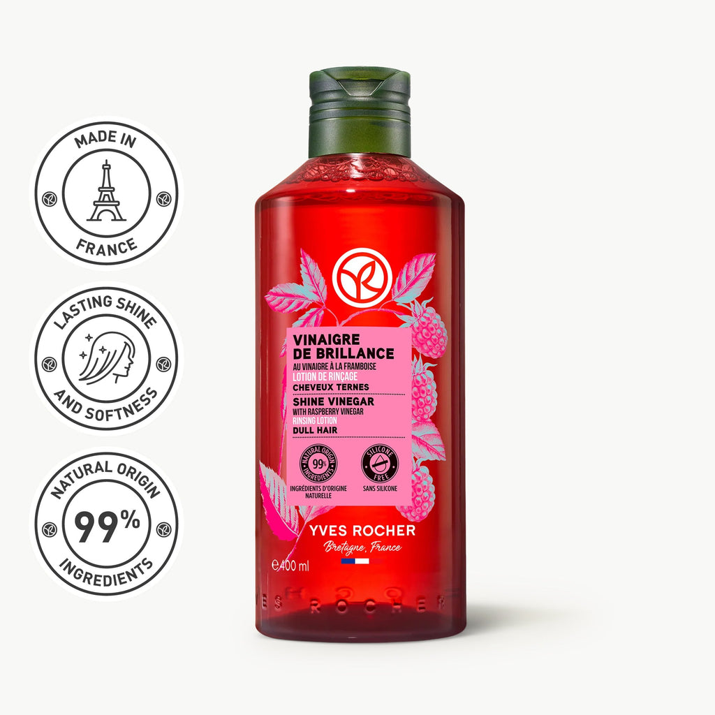 Yves Rocher Hair Shine Vinegar 400ml raspberry gloss rinse bottle for glass-hair shine